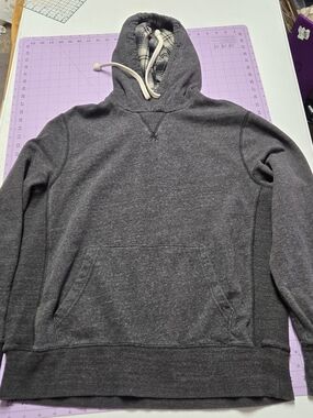 American Eagle Dark Gray Plaid Lined Hoodie Pullover Sweatshirt Size Medium